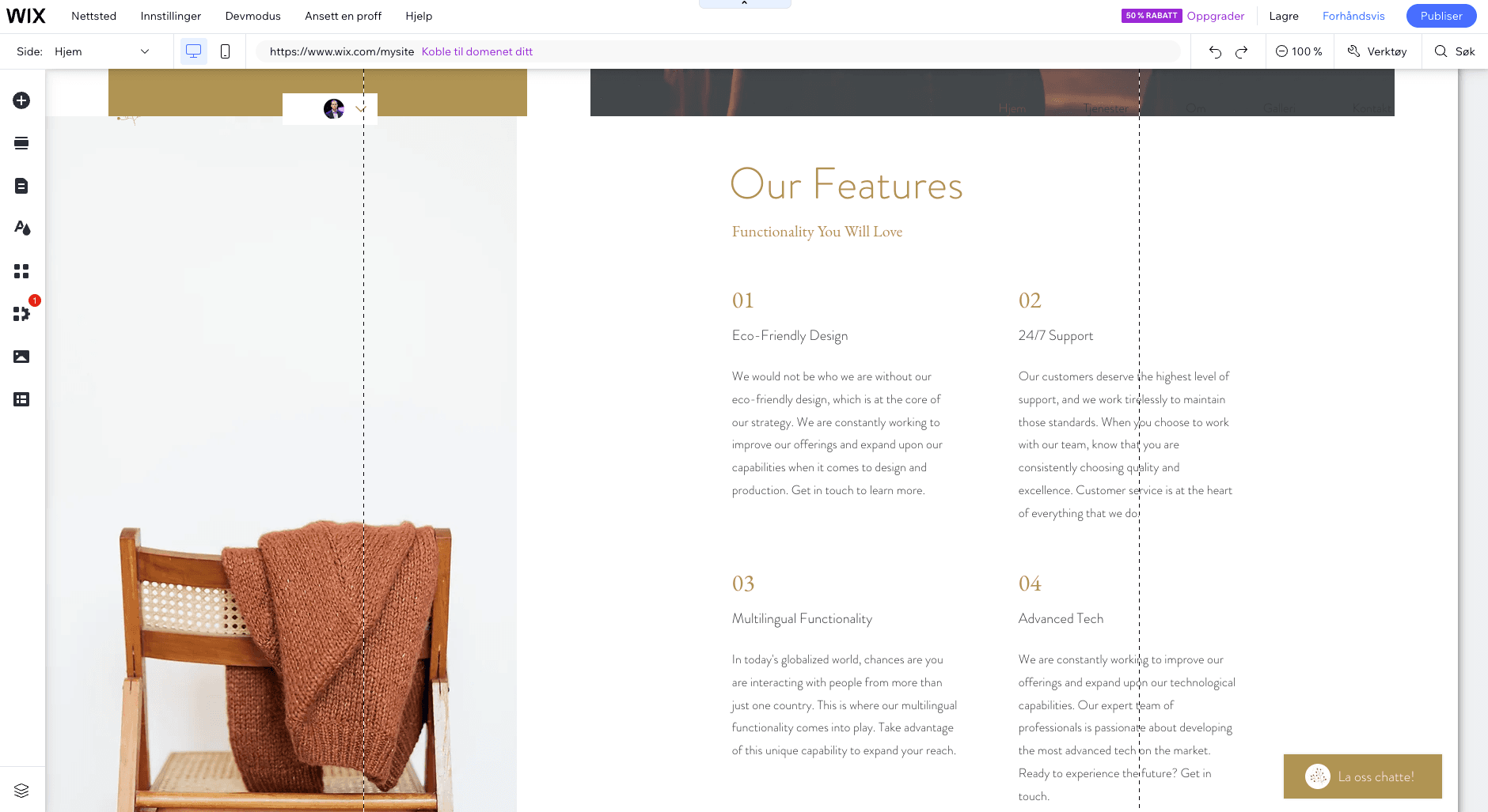 Image of the design editor for Wix.