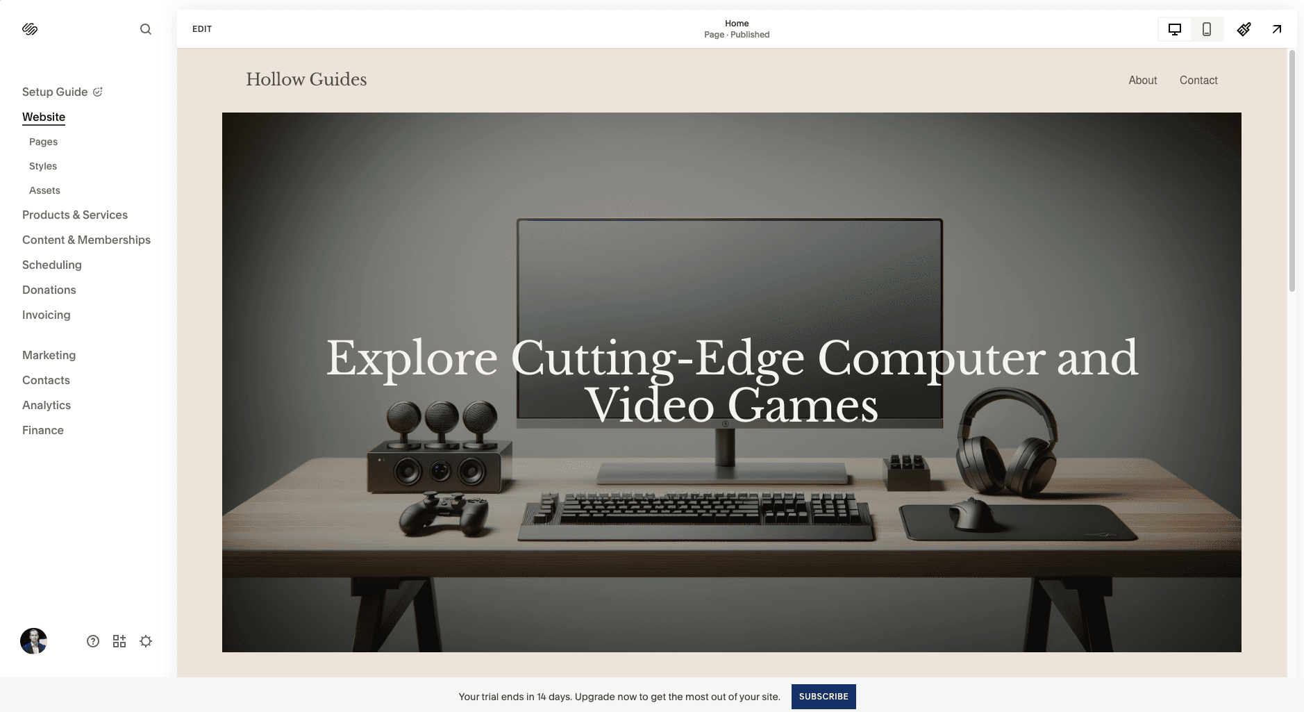 The editor for Squarespace