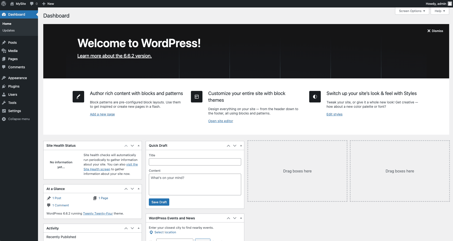 WordPress's admin panel.