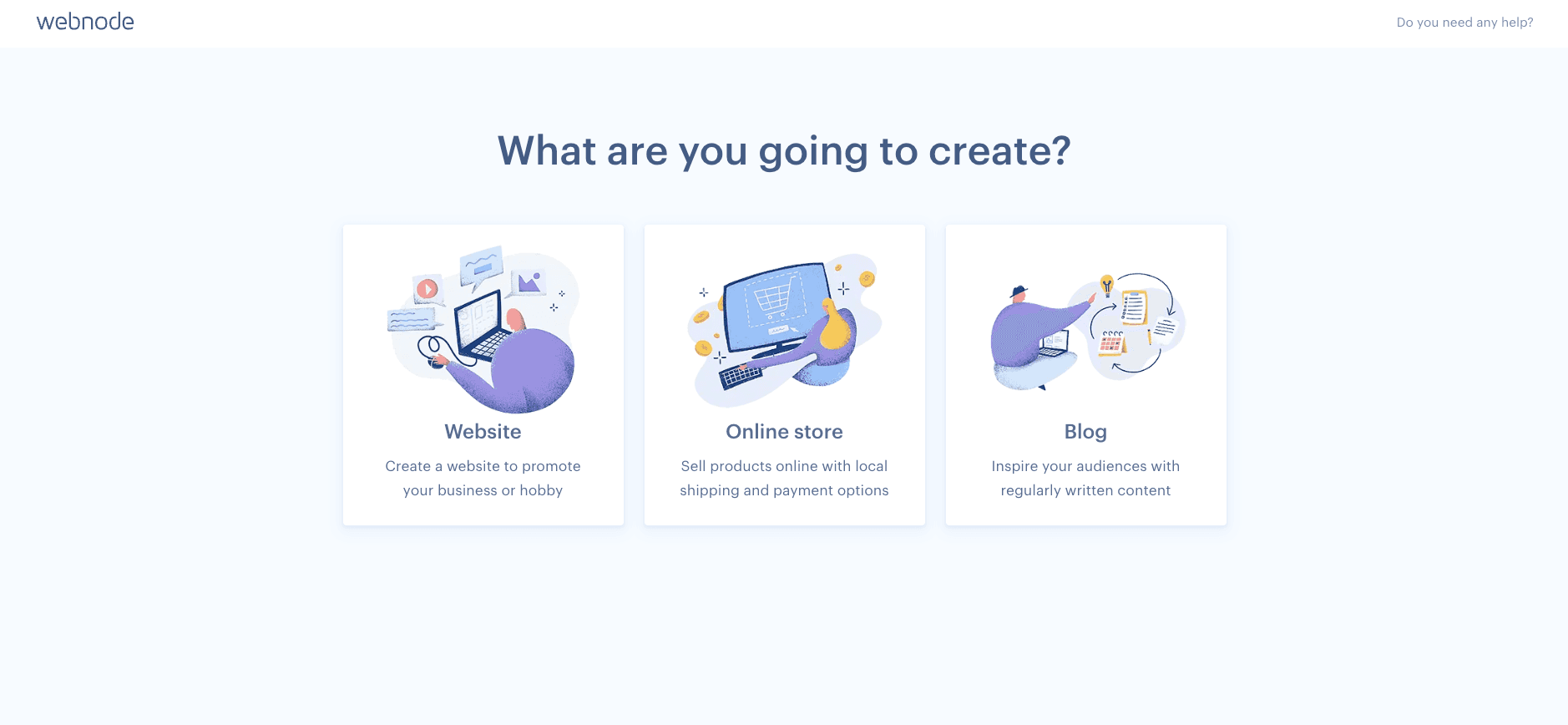 The WebNode home screen.