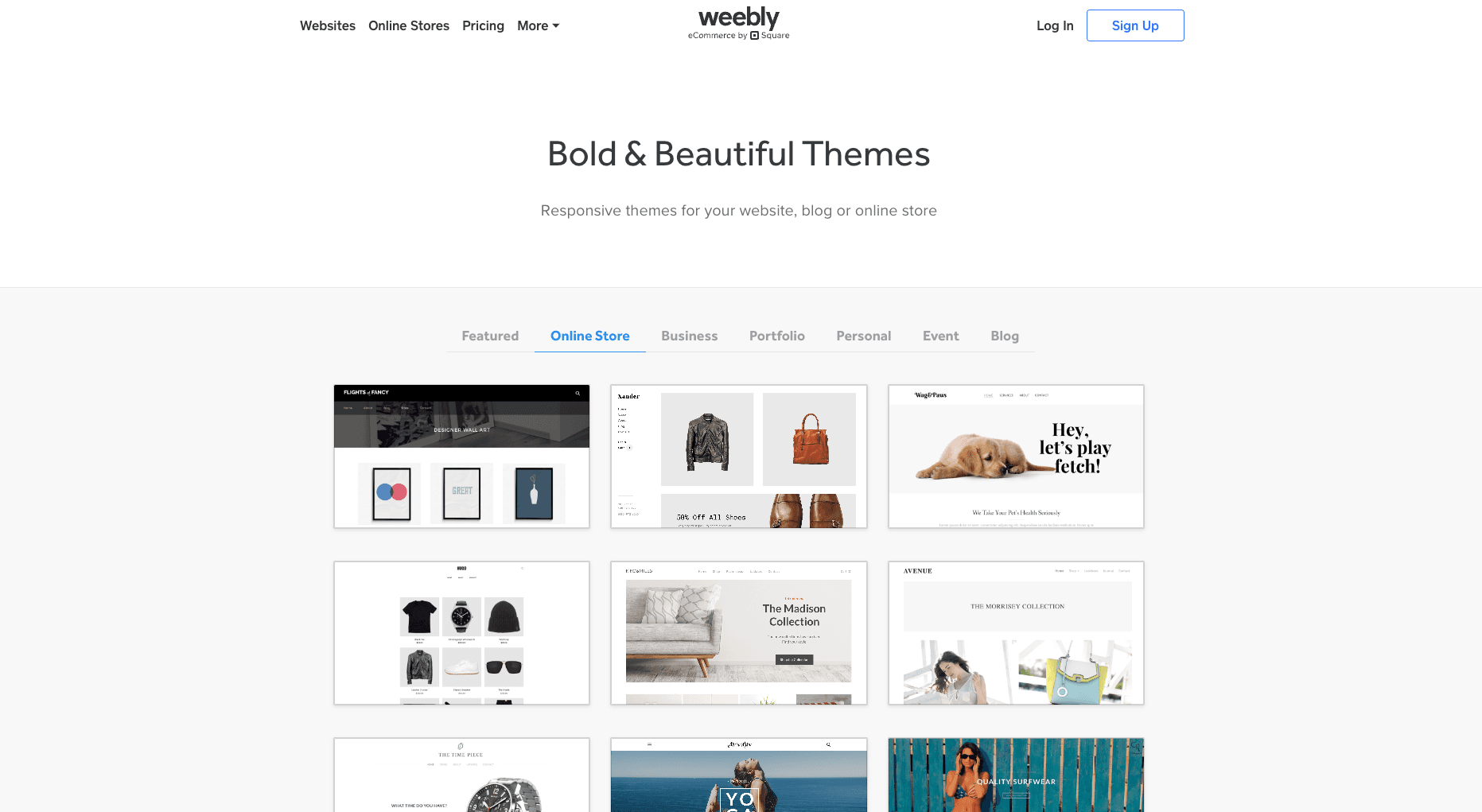 E-commerce themes at Weebly