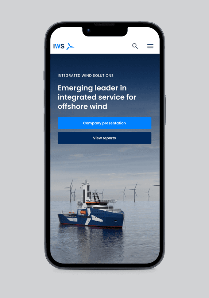 Integrated Wind Solutions homepage displayed on a mobile phone